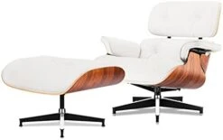 Mid Century Chaise Lounge Chair With Ottoman, 100% Full Grain Leather, Walnut, Modern Accent Chair Classic Design, Heavy Duty Base Support For Bedroom Indoor Set -Safavieh Furnitue Shop 31QPt93d3L. AC