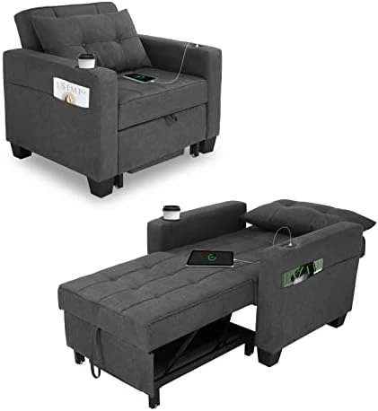 DURASPACE Futon Sofa Bed, 3 In 1 Convertible Sofa Chair Bed, Adjustable Backrest Chair, Chaise Lounge With USB Ports, Cup Holder, Side Pocket, Storage Box For Living Room (Dark Gray Linen) 10 DURASPACE Futon Sofa Bed, 3 In 1 Convertible Sofa Chair Bed, Adjustable Backrest Chair, Chaise Lounge With USB Ports, Cup Holder, Side Pocket, Storage Box For Living Room (Dark Gray Linen) - Image 10