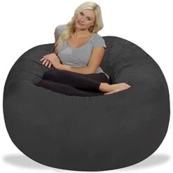 Chill Sack Bean Bag Chair: Giant 5' Memory Foam Furniture Bean Bag - Big Sofa With Soft Micro Fiber Cover - Dark Gray -Safavieh Furnitue Shop 31QclCRccDL