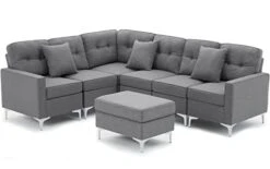 Esright Convertible Sectional Sofa Couch For Living Room, L Shaped Couch With Reversible Chaise, Grey Modular Sectional Sofa Couch With Ottoman, Grey -Safavieh Furnitue Shop 31RckXAgsNL