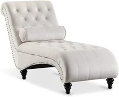 Paddie Velvet Button-Tufted Chaise Lounge Chair Leisure Sofa Chaise Chair W/Bolster Pillow, Nailhead Trim And Turned Legs For Indoor Living Room (Green) -Safavieh Furnitue Shop 31RnLIjCPxL. AC