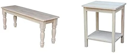 International Concepts Farmhouse Bench, Unfinished & Concepts Accent Table, 14 L X 16 W X 20 H Inches, Unfinished 9 International Concepts Farmhouse Bench, Unfinished & Concepts Accent Table, 14 L X 16 W X 20 H Inches, Unfinished - Image 9