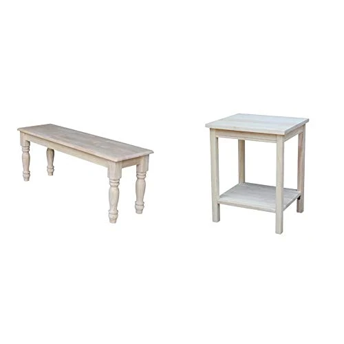 International Concepts Farmhouse Bench, Unfinished & Concepts Accent Table, 14 L X 16 W X 20 H Inches, Unfinished 1 International Concepts Farmhouse Bench, Unfinished & Concepts Accent Table, 14 L X 16 W X 20 H Inches, Unfinished