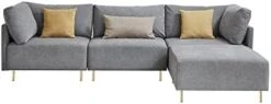 Familymill 108'' Linen L-Shaped Sectional Sofa With Removable Ottoman And 3 Pillows -Safavieh Furnitue Shop 31TNFrOCCzL. AC