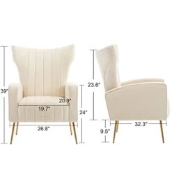 HOMEFUN Accent Chair Set Of 2, Velvet Wingback Armchair Modern Upholstered Single Sofa With Metal Legs For Living Room Bedroom Nursery, Beige -Safavieh Furnitue Shop 31TOBiDNmBL