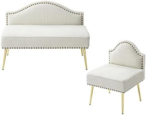 Homtique Velvet Loveseat & Accent Chair 3 Piece Set, Modern Upholstered Living Room Furniture Set, Armless Loveseat Settee With Gold Metal Legs, For Small Space, Bedroom, Apartment, Orange 5 Homtique Velvet Loveseat & Accent Chair 3 Piece Set, Modern Upholstered Living Room Furniture Set, Armless Loveseat Settee With Gold Metal Legs, For Small Space, Bedroom, Apartment, Orange - Image 5