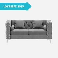 CECER Sofa, 3 Pieces Sofa Set, Loveseat Sofa- Oversize Sofa Couch- Sofa Chair, Velvet Sofa With Pillow, Couches For Living Room, Apartment, Office, Gray Sofa -Safavieh Furnitue Shop 31VY1O8LilL