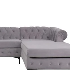 NOSGA Modern Velvet Fabric L Shaped 3-Seat Sectional Sofa Couch, Furniture Sectional Chesterfield Couch Set, Upholstered Scroll Arm Chesterfield Sofa With Chaise For Living Room(Light Grey) -Safavieh Furnitue Shop 31VydqbKKvL