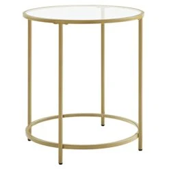 VASAGLE Round Side Table, Glass End Table With Metal Frame, Gold Coffee Table With Modern Style For Living Room, Balcony, Bedroom