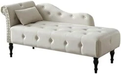 Homtique 60" Velvet Storage Chaise Lounge Indoor Button Tufted With Pillow, Nailhead Decorate Rolled Arm Chaise Lounge For Bedroom Living Room (Beige, With Storage) -Safavieh Furnitue Shop 31YB 9Cc9 L. AC