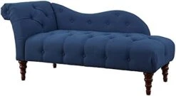 Pemberly Row 66" Indoor Roll Arm Chaise Lounge, Tufted Fabric Upholstered Lounge Chair With Wooden Legs For Living Room And Bedroom, Blue -Safavieh Furnitue Shop 31b6NtJdqZS. AC