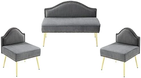 Homtique Velvet Loveseat & Accent Chair 3 Piece Set, Modern Upholstered Living Room Furniture Set, Armless Loveseat Settee With Gold Metal Legs, For Small Space, Bedroom, Apartment, Orange 11 Homtique Velvet Loveseat & Accent Chair 3 Piece Set, Modern Upholstered Living Room Furniture Set, Armless Loveseat Settee With Gold Metal Legs, For Small Space, Bedroom, Apartment, Orange - Image 11