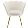 Chairus Small Accent Chair For Living Room, Velvet Gold Cute Vanity Chair With Back For Makeup Room, Upholstered Shell Shaped Office Guest Modern Chair Arm Chair, Cream White