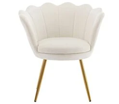 Chairus Small Accent Chair For Living Room, Velvet Gold Cute Vanity Chair With Back For Makeup Room, Upholstered Shell Shaped Office Guest Modern Chair Arm Chair, Cream White