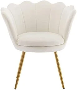Chairus Small Accent Chair For Living Room, Velvet Gold Cute Vanity Chair With Back For Makeup Room, Upholstered Shell Shaped Office Guest Modern Chair Arm Chair, Cream White -Safavieh Furnitue Shop 31bN2DcCoEL. AC