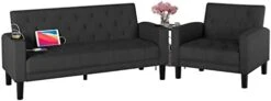 TYBOATLE Mid-Century Modern Living Room Sectional Sofa Sets 3 Pieces, Tufted Linen Fabric USB Loveseat Couch W/ 2 Cupholders And 2 Accent Armchairs For Living Room, Bedroom, Apartment (Dark Grey) -Safavieh Furnitue Shop 31bgVYo31WL. AC