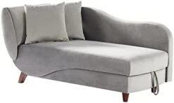 NOSGA Functional Indoor Chaise Lounge With Storage/2 Pillows And Solid Wood Legs, Modern Velvet Upholstered Sofa Recliner For Living Room Bedroom (Light Grey) -Safavieh Furnitue Shop 31bpek6kBMS. AC
