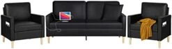 TYBOATLE Modern Faux Leather Living Room Furniture Sectional Sofa Sets 2 Pieces, Loveseat Couch W/ 2 USB Charging Ports And Comfy Accent Arm Chair For Small Space, Apartment, Office, Studio (Black) -Safavieh Furnitue Shop 31cWBMb2CyL. AC