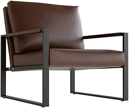 Recaceik Mid-Century Modern Leather Accent Chair, Upholstered PU Leather Chair, Lounge Living Room Chair With Metal Frame, Comfy Reading Armless Chair Home Furniture, Coffee 9 Recaceik Mid-Century Modern Leather Accent Chair, Upholstered PU Leather Chair, Lounge Living Room Chair With Metal Frame, Comfy Reading Armless Chair Home Furniture, Coffee - Image 9