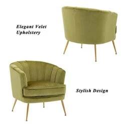 Artechworks Modern Velvet Barrel Chair Accent Armchair With Golden Legs For Living Room Bedroom Home Office, Channel Tufted Back Club Chair, Grass Green -Safavieh Furnitue Shop 31dXXZsTwjL