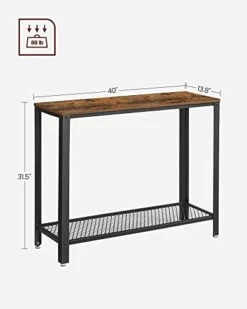 VASAGLE Console Table, 2-Tier Entryway Table With Mesh Shelf, Narrow Sofa Table, Steel Frame, Adjustable Feet, For Hallway, Living Room, Industrial Style, Rustic Brown And Black ULNT80X -Safavieh Furnitue Shop 31eAbc7WNtL