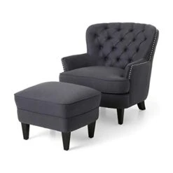 Christopher Knight Home Ophelia Club Chair And Ottoman Set, Gray, Dark Brown