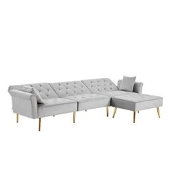 NOSGA Sectional Sleeper Sofa Couch Bed, Velvet L-Shaped Convertible Tufted Couch With Chaise Lounge, Rolled Arm Upholstered Nailhead Chesterfield Sofa With Movable Ottoman For Living Room(Grey) -Safavieh Furnitue Shop 31eMQ8zgdsL