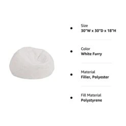 Flash Furniture Dillon Small White Furry Bean Bag Chair For Kids And Teens -Safavieh Furnitue Shop 31f5arUafML