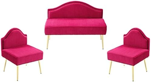 Homtique Velvet Loveseat & Accent Chair 3 Piece Set, Modern Upholstered Living Room Furniture Set, Armless Loveseat Settee With Gold Metal Legs, For Small Space, Bedroom, Apartment, Orange 6 Homtique Velvet Loveseat & Accent Chair 3 Piece Set, Modern Upholstered Living Room Furniture Set, Armless Loveseat Settee With Gold Metal Legs, For Small Space, Bedroom, Apartment, Orange - Image 6