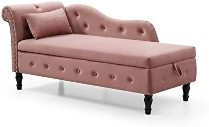 RARZOE Tufted Velvet Chaise Lounge Indoor With Storage, Upholstered Rolled Arm Chaise Lounges Indoor Chair, Right Arm Facing Chaise Lounge With Nailhead Trim For Living Room Bedroom Office,White 8 RARZOE Tufted Velvet Chaise Lounge Indoor With Storage, Upholstered Rolled Arm Chaise Lounges Indoor Chair, Right Arm Facing Chaise Lounge With Nailhead Trim For Living Room Bedroom Office,White - Image 8