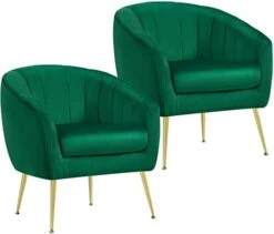 Yaheetech Accent Chair, Modern And Cozy Barrel Chair With Gold Metal Legs, Tufted Accent Armchair For Living Room/Bedroom/Office/Guest Room Green, Set Of 2 -Safavieh Furnitue Shop 31gmU6WxWHL. AC