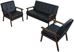 JIASTING Mid Century 1 Loveseat Sofa And 2 Accent Chairs Set Modern Wood Arm Couch And Chair Living Room Furniture Sets (8428 Black Set) -Safavieh Furnitue Shop 31i4iaQAmbL. AC