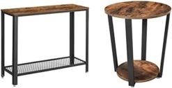 VASAGLE Console Table, 2-Tier Entryway Table With Mesh Shelf, Narrow Sofa Table, Steel Frame, Adjustable Feet, For Hallway, Living Room, Industrial Style, Rustic Brown And Black ULNT80X -Safavieh Furnitue Shop 31jYPZKoYVL. AC