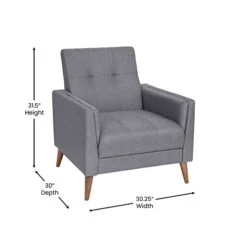 Flash Furniture Conrad Commercial Mid-Century Modern Chair - Slate Gray Faux Linen Upholstery - Buttonless Tufting - Wood Legs 8 Flash Furniture Conrad Commercial Mid-Century Modern Chair - Slate Gray Faux Linen Upholstery - Buttonless Tufting - Wood Legs -Safavieh Furnitue Shop 31k7gDt1KBL