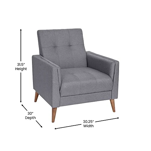 Flash Furniture Conrad Commercial Mid-Century Modern Chair - Slate Gray Faux Linen Upholstery - Buttonless Tufting - Wood Legs 3 Flash Furniture Conrad Commercial Mid-Century Modern Chair - Slate Gray Faux Linen Upholstery - Buttonless Tufting - Wood Legs - Image 3