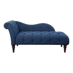 Pemberly Row 66" Indoor Roll Arm Chaise Lounge, Tufted Fabric Upholstered Lounge Chair With Wooden Legs For Living Room And Bedroom, Blue -Safavieh Furnitue Shop 31kXz5wTM2S