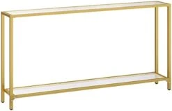 HOOBRO 55.1" Gold Console Table, Narrow Tempered Glass Entryway Table, Sofa Table Behind Couch, Modern Style, Metal Frame, Hallway, Living Room, Gold GD06XG01 -Safavieh Furnitue Shop 31kYQf1vtL. AC