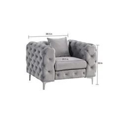 Morden Fort Modern Contemporary Accent Chair With Deep Button Tufting Dutch Velvet, Solid Wood Frame And Iron Legs-Silver Grey -Safavieh Furnitue Shop 31lbAxHLVoL