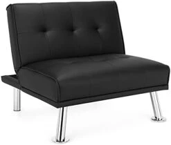 Giantex Single Sofa, Convertible Futon Chair, Folding Recliner Chaise Lounge With Metal Legs And Adjustable Backrest, PU Leather Living Room Furniture 34 Inch Length (Black) -Safavieh Furnitue Shop 31m4dM0JfJS. AC