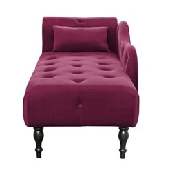 KIVENJAJA Velvet Chaise Lounge Indoor, 60” Tufted Upholstered Lounge Chair With Pillow & Rolled Arm Nailhead Trim For Bedroom Living Room Office, Burgundy -Safavieh Furnitue Shop 31mFf8TyOSL