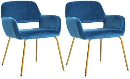 Novigo Accent Chair Living Room Chair With Solid Golden Metal Leg And Velvet Armrest Backrest Mid-Century Modern Chair For Waiting Room Bedroom Conference Set Of 2 Teal Blue 6 Novigo Accent Chair Living Room Chair With Solid Golden Metal Leg And Velvet Armrest Backrest Mid-Century Modern Chair For Waiting Room Bedroom Conference Set Of 2 Teal Blue - Image 6