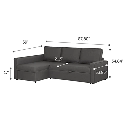 South Shore Live-It Cozy Interchangeable Sectional Sofa-Bed With Ottoman, Charcoal Gray 2 South Shore Live-It Cozy Interchangeable Sectional Sofa-Bed With Ottoman, Charcoal Gray - Image 2