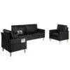 AILEEKISS Mid-Century Sectional Sofa Sets 3 Pieces Faux Leather Loveseat Couches With 2 USB Living Room Furniture Accent Arm Chairs For Small Space, Apartment, Office (1-Seater+1-Seater+3-Seater)