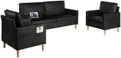 AILEEKISS Mid-Century Sectional Sofa Sets 3 Pieces Faux Leather Loveseat Couches With 2 USB Living Room Furniture Accent Arm Chairs For Small Space, Apartment, Office (1-Seater+1-Seater+3-Seater) -Safavieh Furnitue Shop 31peDRdojpL. AC