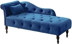 Homtique 60" Velvet Storage Chaise Lounge Indoor Button Tufted With Pillow, Nailhead Decorate Rolled Arm Chaise Lounge For Bedroom Living Room (Beige, With Storage) -Safavieh Furnitue Shop 31qaTA9lv3L. AC