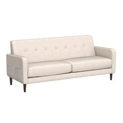Mellow Adair Mid-Century Modern Loveseat/Sofa/Couch With Armrest Pockets, Tufted Linen Fabric, Ivory