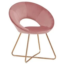 Duhome Modern Accent Velvet Chairs Dining Chairs Single Sofa Comfy Upholstered Arm Chair Living Room Furniture Mid-Century Leisure Lounge Chairs With Golden Metal Frame Legs 1 PCS Pink