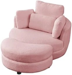 GoDoco 42" W Swivel Accent Barrel Chair Set Lounge Club Big Round Sofa With 4 Pillows And Storage Ottoman For Living Room And Bedroom (Black + Chenille) -Safavieh Furnitue Shop 31xbgn NYL. AC