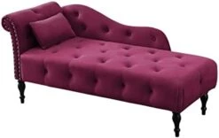 Homtique 60" Velvet Storage Chaise Lounge Indoor Button Tufted With Pillow, Nailhead Decorate Rolled Arm Chaise Lounge For Bedroom Living Room (Beige, With Storage) -Safavieh Furnitue Shop 31y5pou1HjL. AC