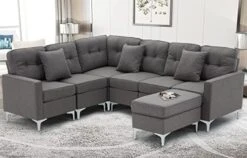 Esright Convertible Sectional Sofa Couch For Living Room, L Shaped Couch With Reversible Chaise, Grey Modular Sectional Sofa Couch With Ottoman, Grey -Safavieh Furnitue Shop 41 DKCdx2bL. AC